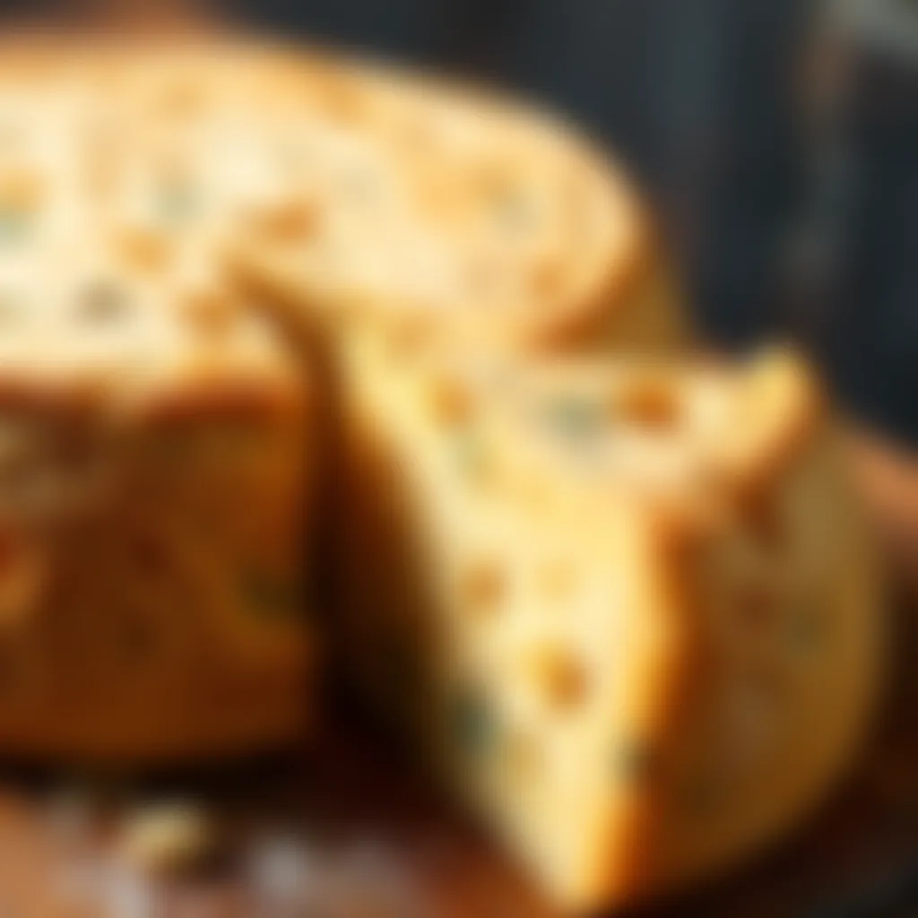 A detailed view of a traditional Trappist cheese wheel, showcasing its rich texture and color.