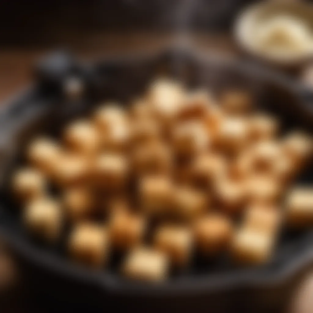 Tofu cubes in air fryer basket