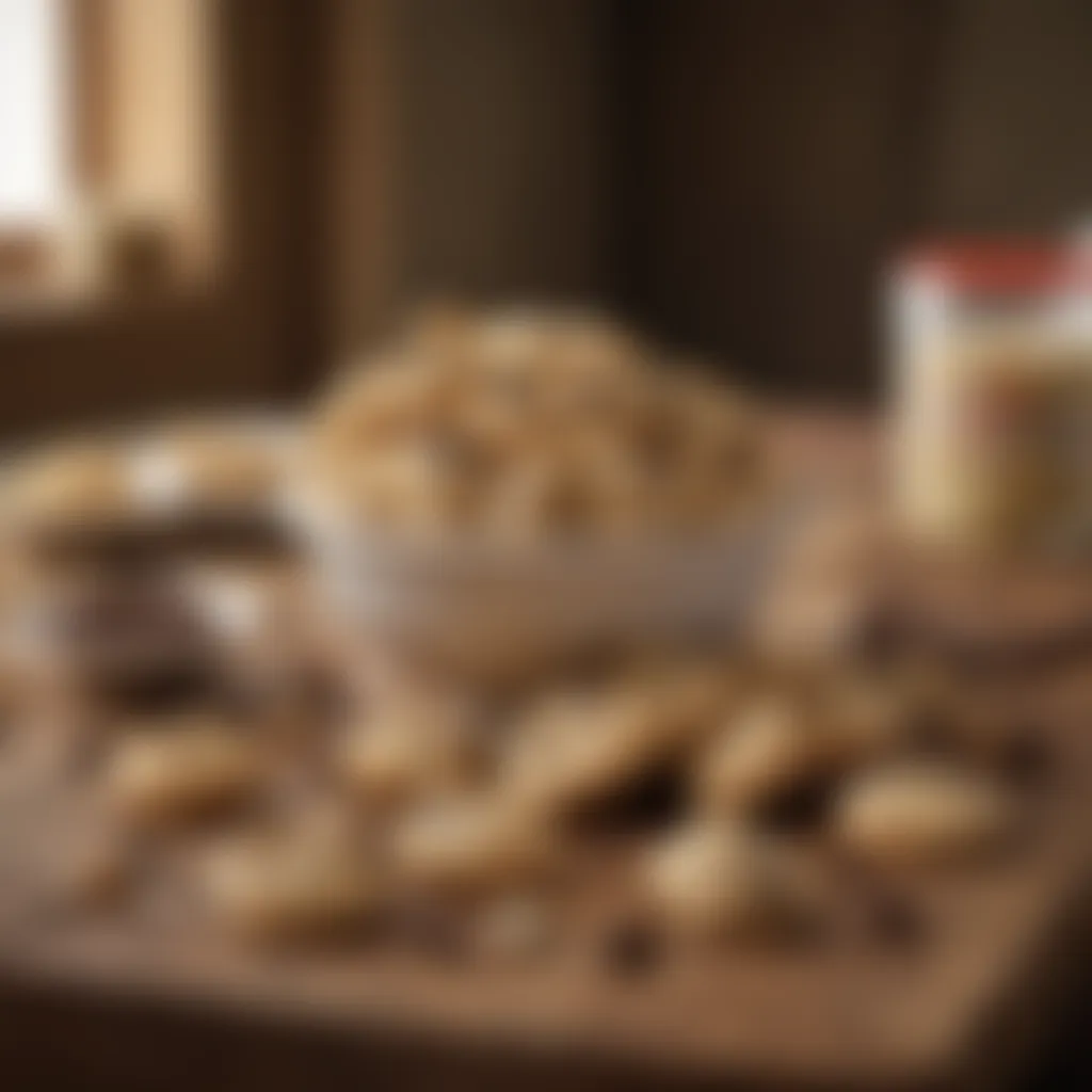 A visually appealing display of various edible cookie dough products arranged on a rustic table.