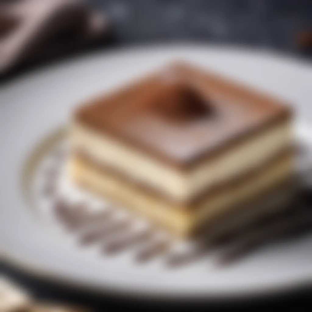 Traditional Italian Tiramisu dessert on a delicate porcelain plate