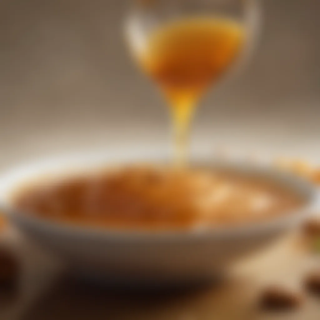 Rich, golden Libyan honey drizzling over a freshly made Aseeda dish