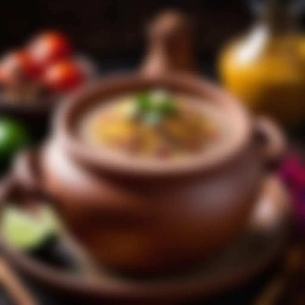 Traditional Mexican clay pot filled with aromatic atole de arroz