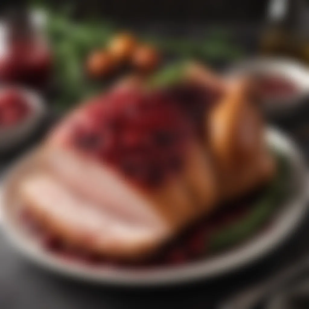 Sliced turkey breast with cranberry glaze and rosemary garnish