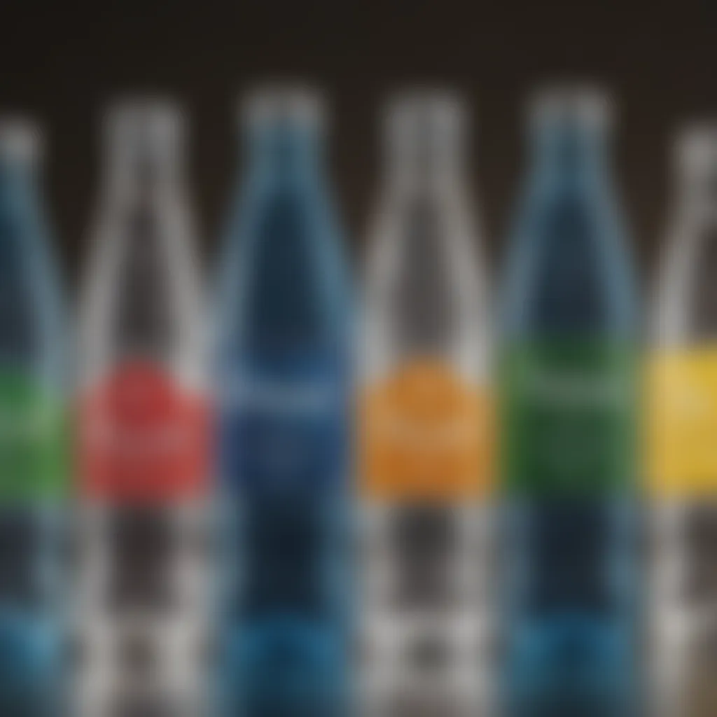 An array of bottled water types displayed elegantly.