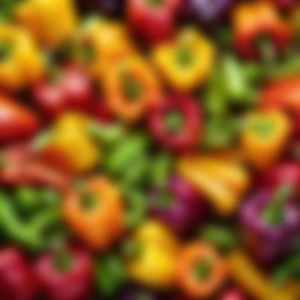 Artistic arrangement of colorful bell peppers and peas