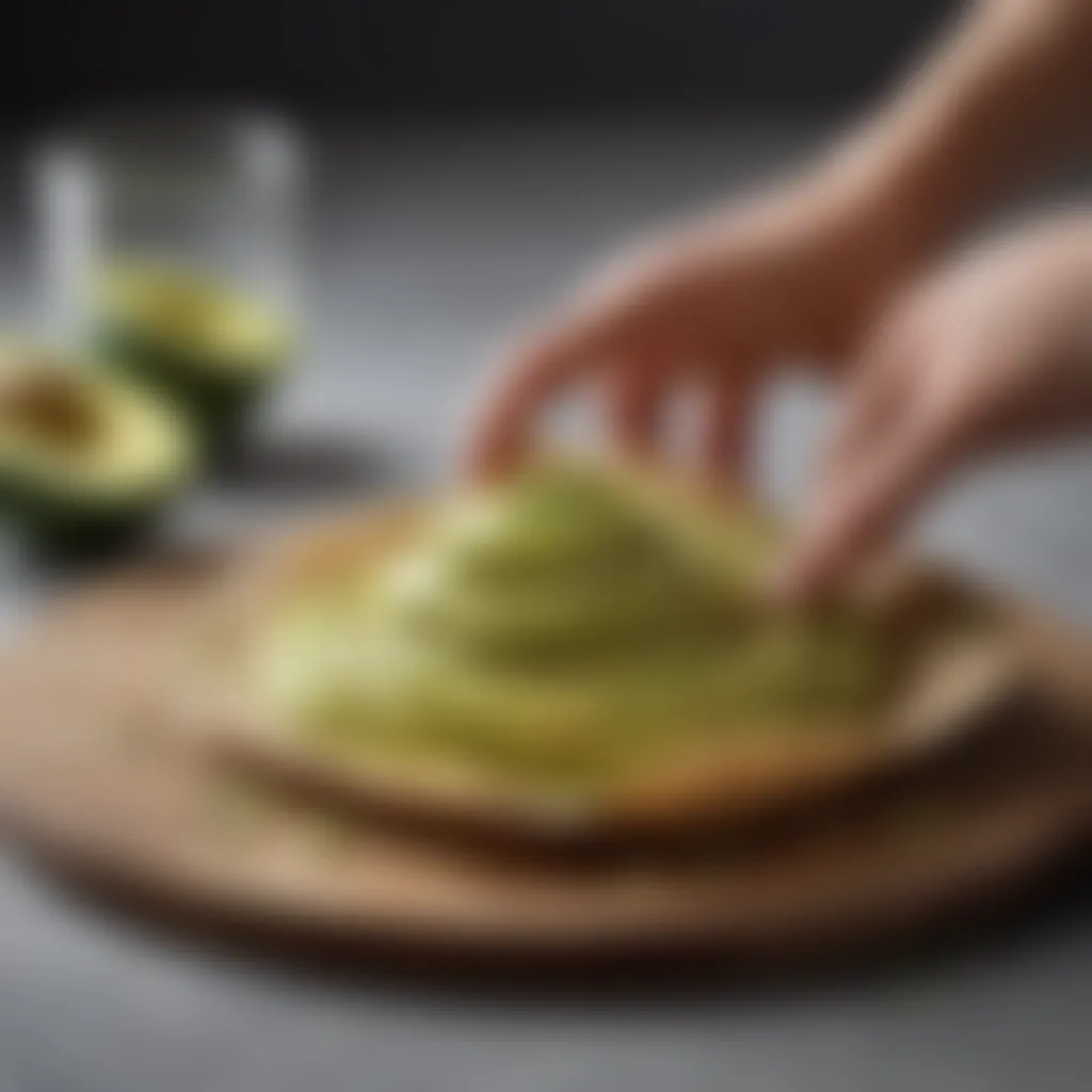 Creamy avocado mixture being gently folded