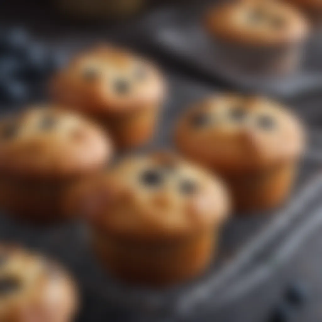 Golden brown muffins cooling on a wire rack