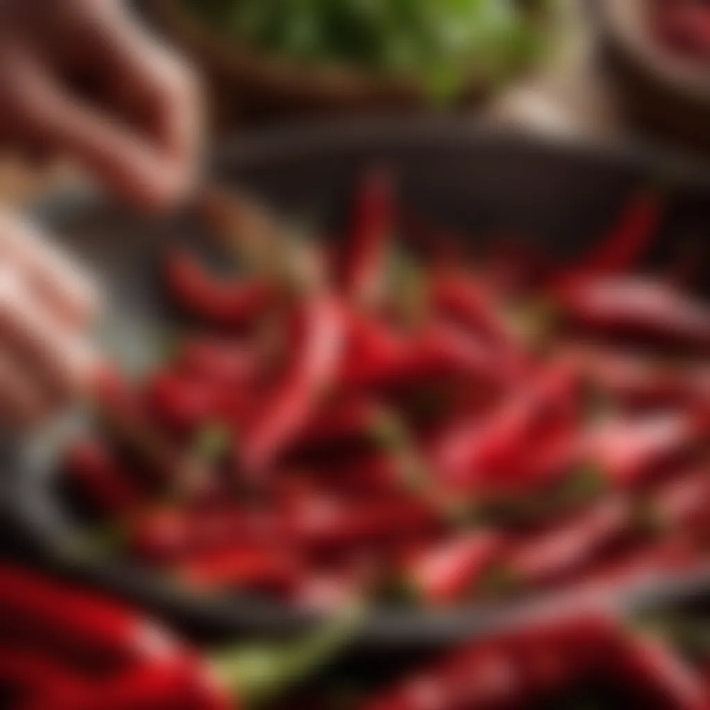 Fiery red chillies being carefully selected