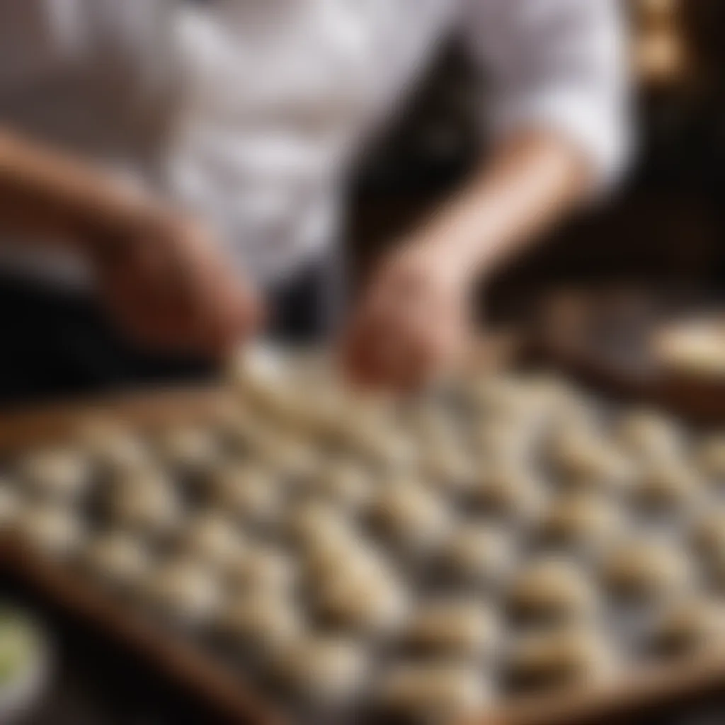 Assembling the dumplings