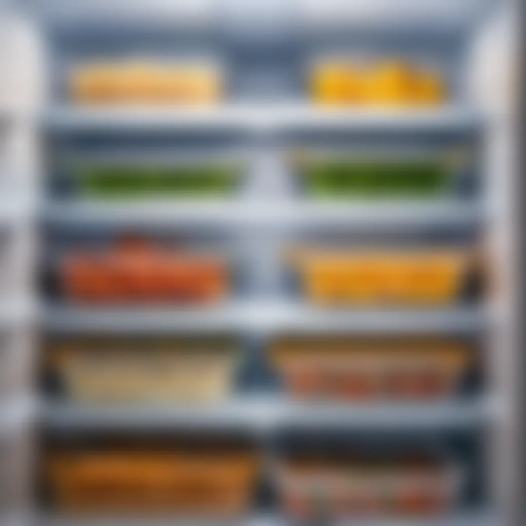 Variety of frozen meals neatly stacked in a freezer