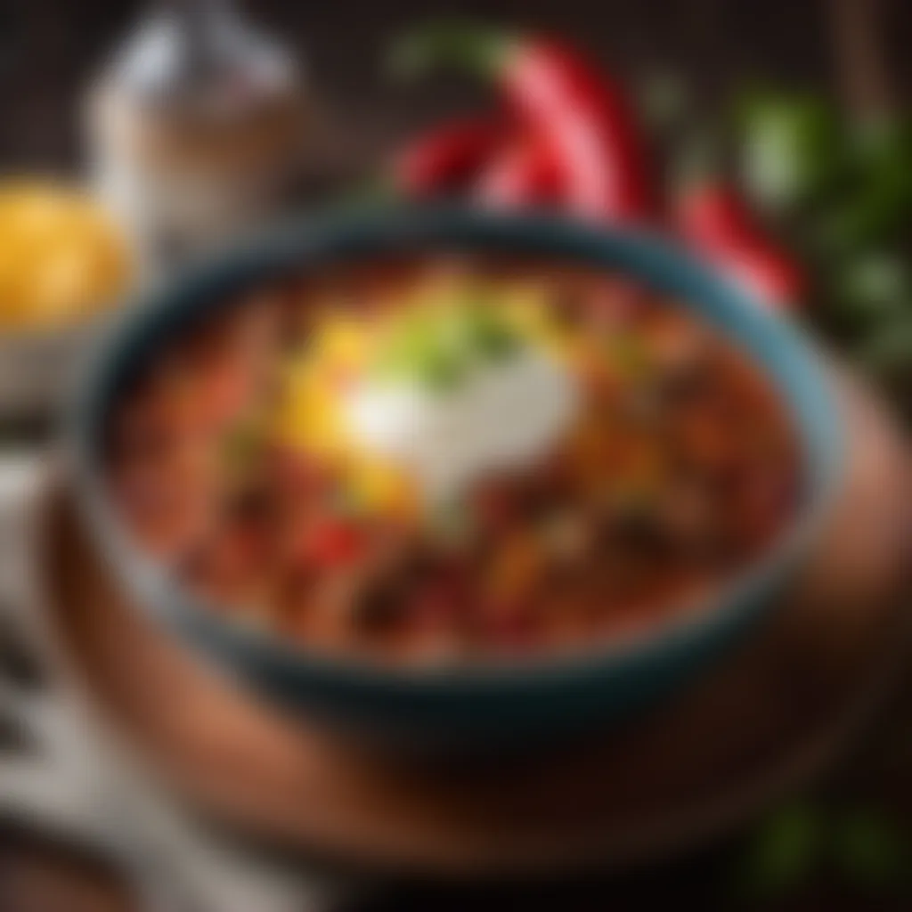 Garnished lamb chili in elegant bowl