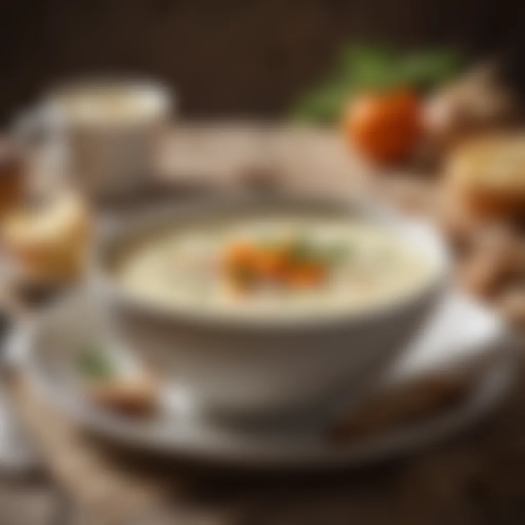 Exquisite presentation of creamy soup in a bowl