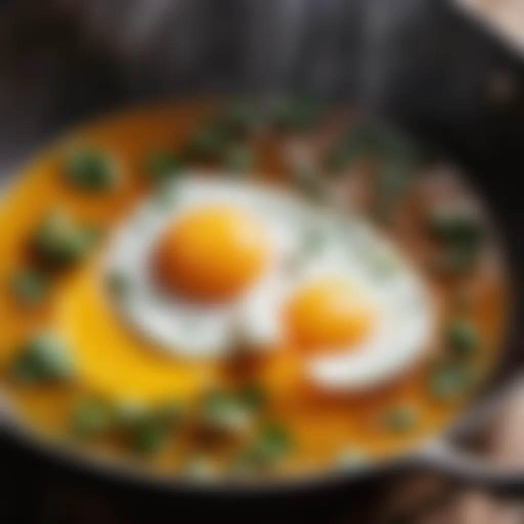 Egg poaching in simmering water