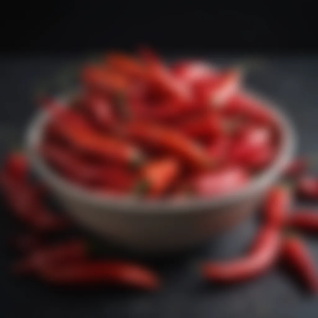 Bowl of Red Chile Peppers on Black Background