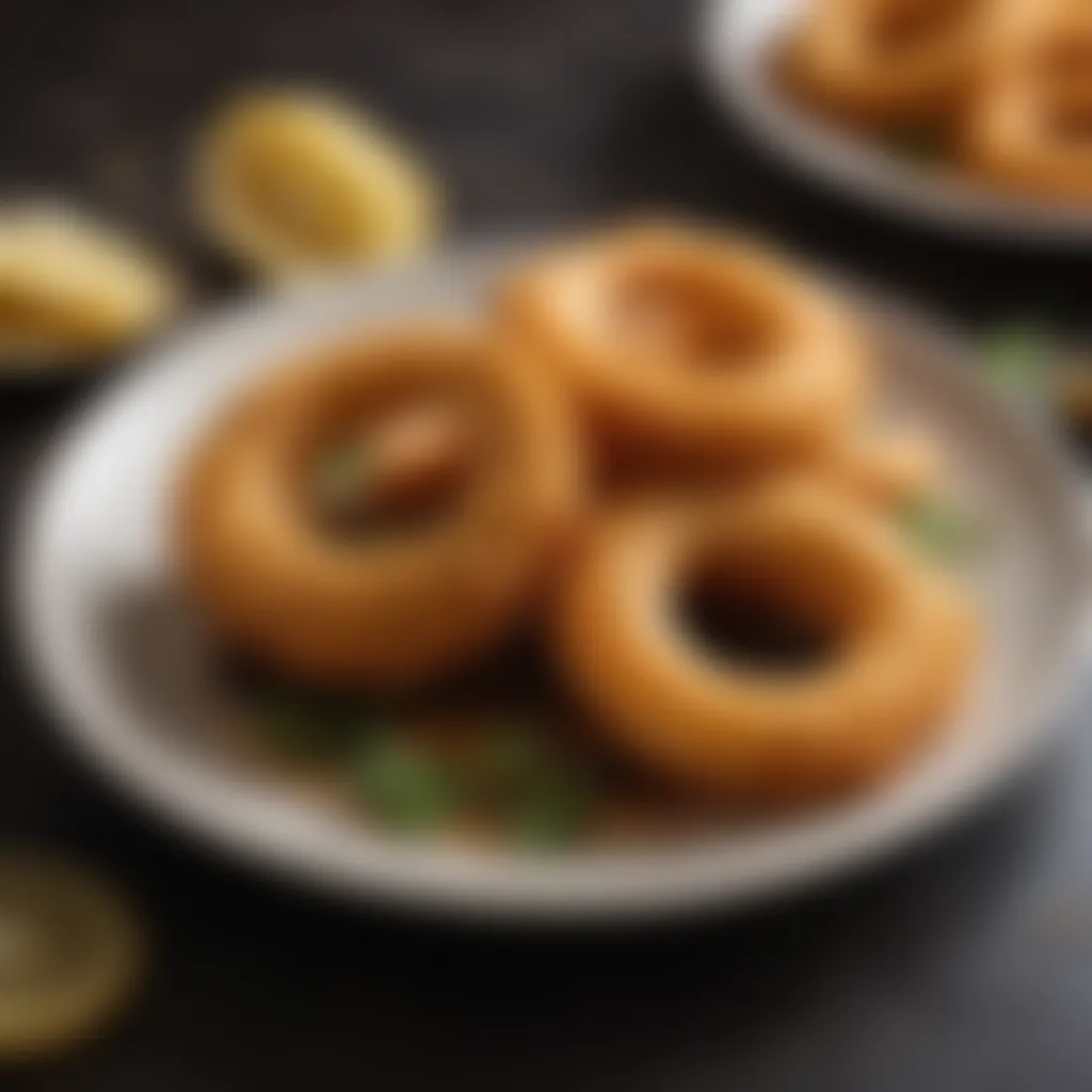 Artistic plating of golden-battered squid rings