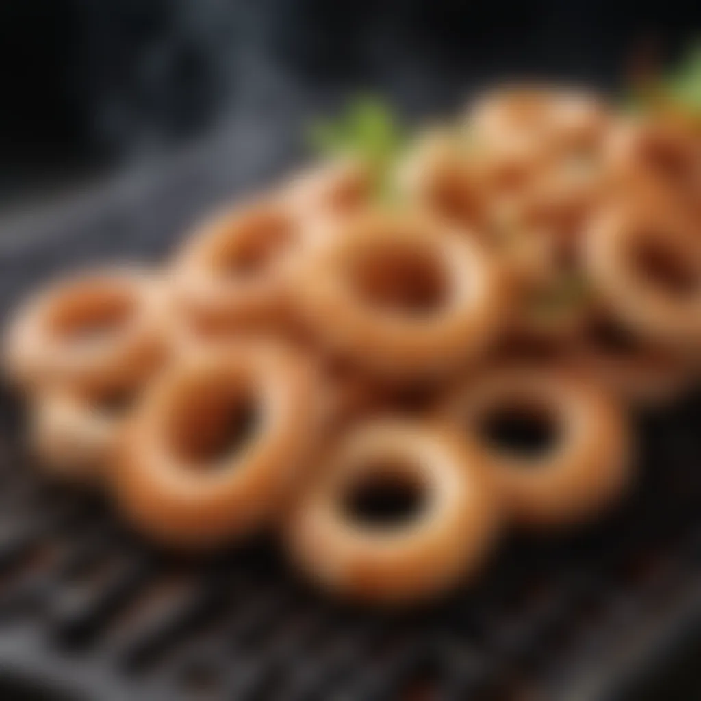 Savory squid rings sizzling on a hot grill