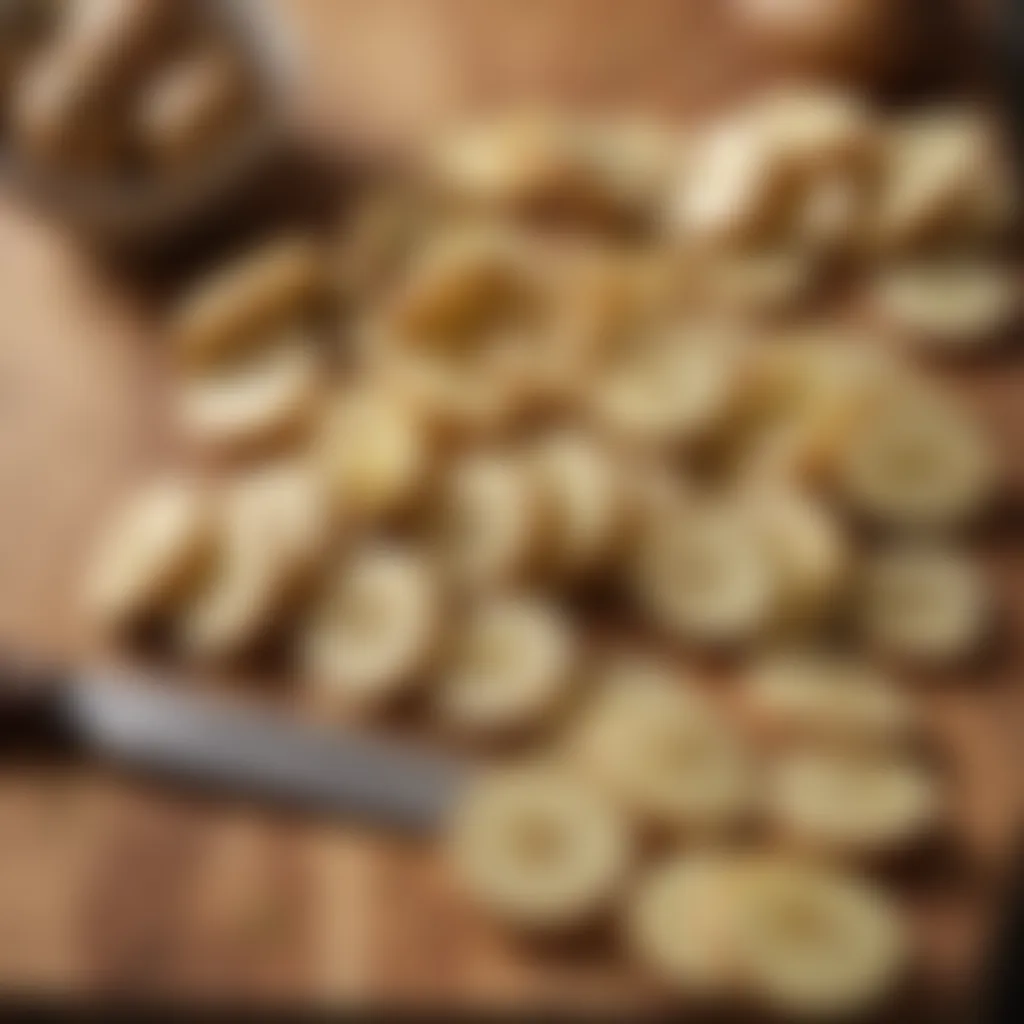 Perfectly sliced potatoes on a cutting board