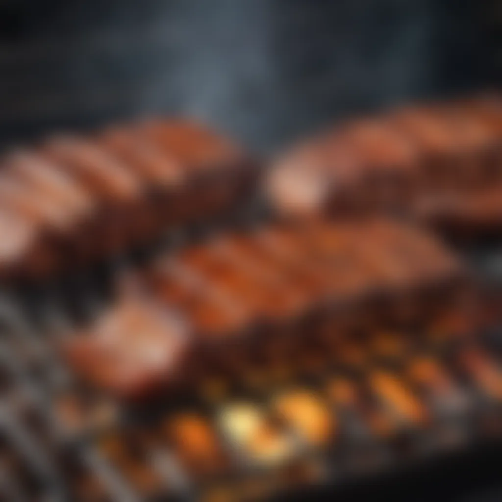 Flame-kissed barbecue ribs on a propane grill