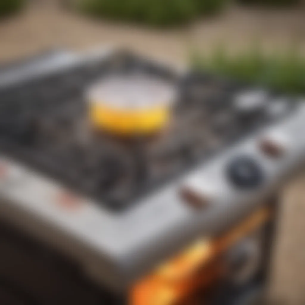 Glowing propane gas burner in a barbecue grill