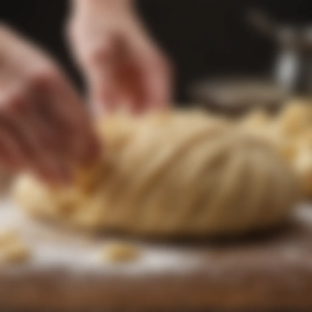 Delicate pyrohy dough being expertly folded