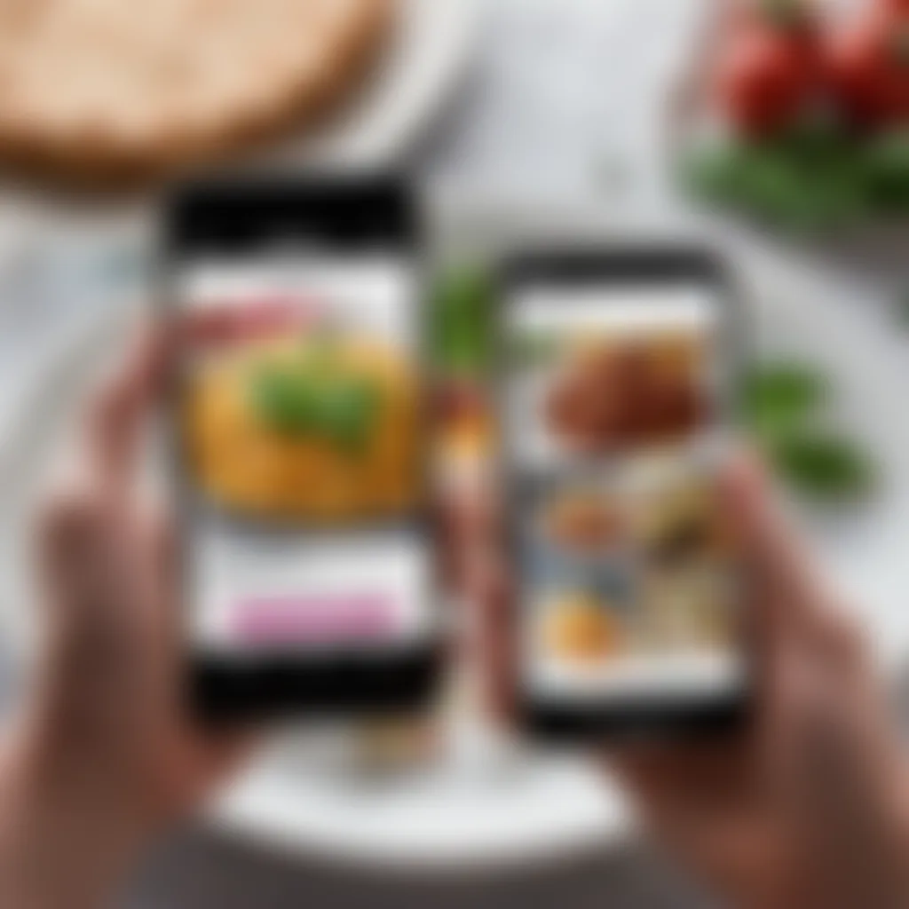 Hands holding a smartphone with a recipe app