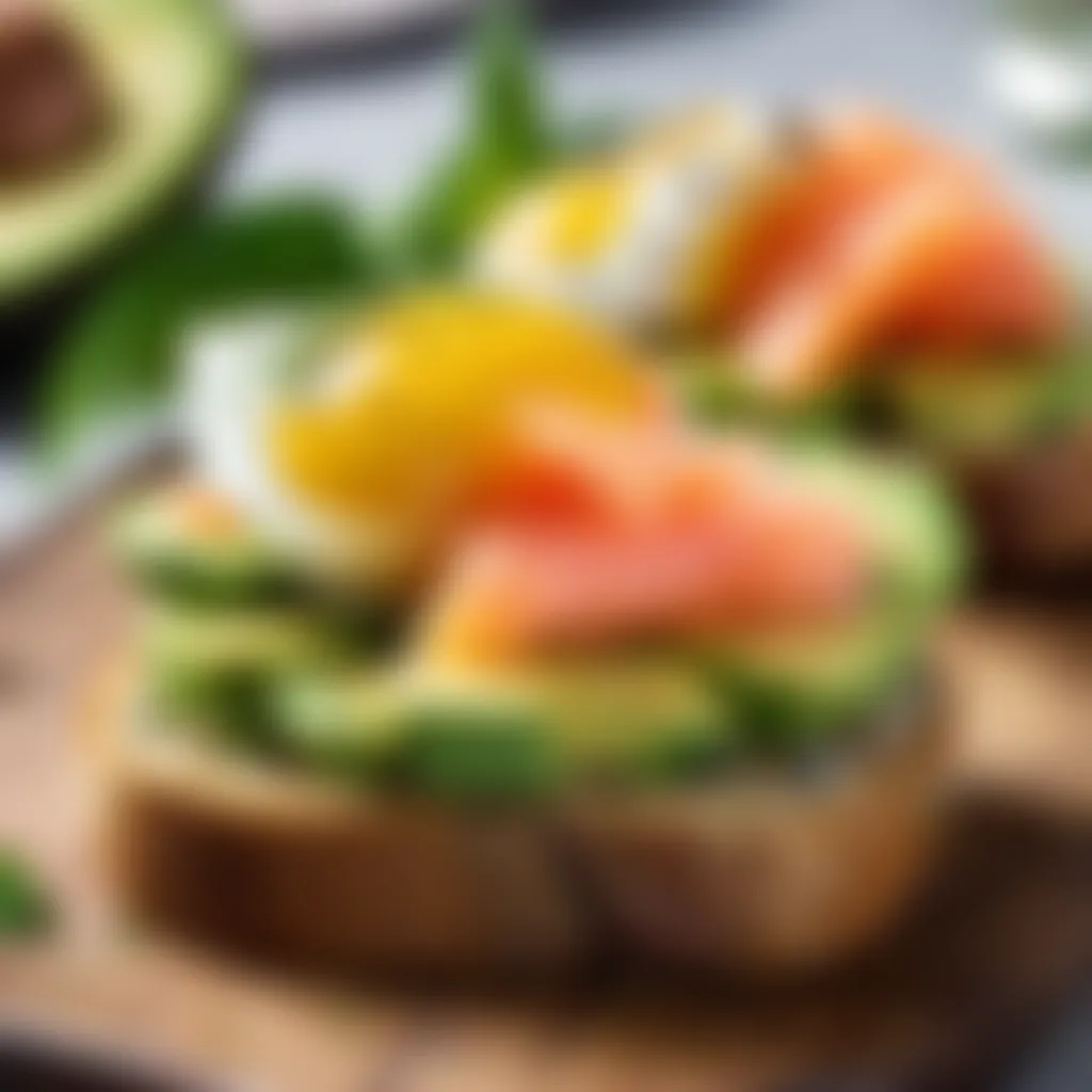 Quail eggs with avocado and smoked salmon on toast