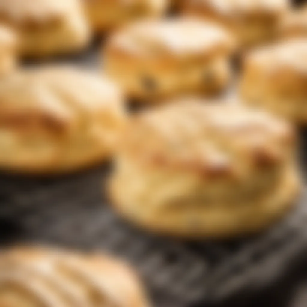 Freshly baked golden scones cooling on a wire rack