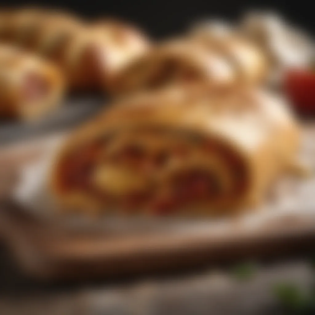 Freshly baked stromboli with golden crust