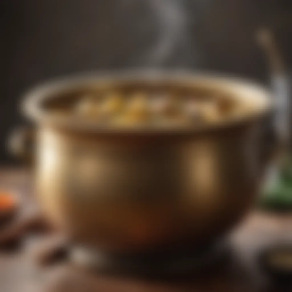 Traditional brass cooking pot with simmering usli