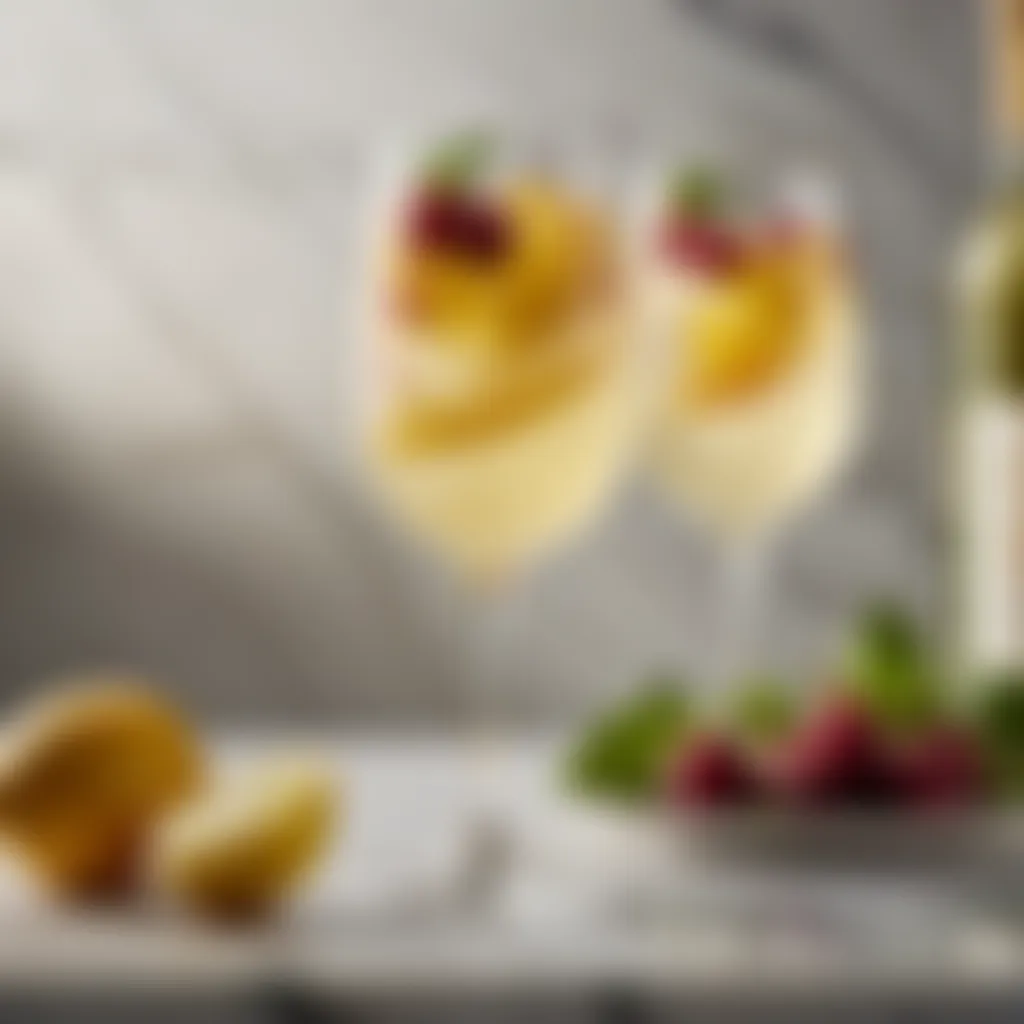 Elegant glassware filled with white sangria on a marble table