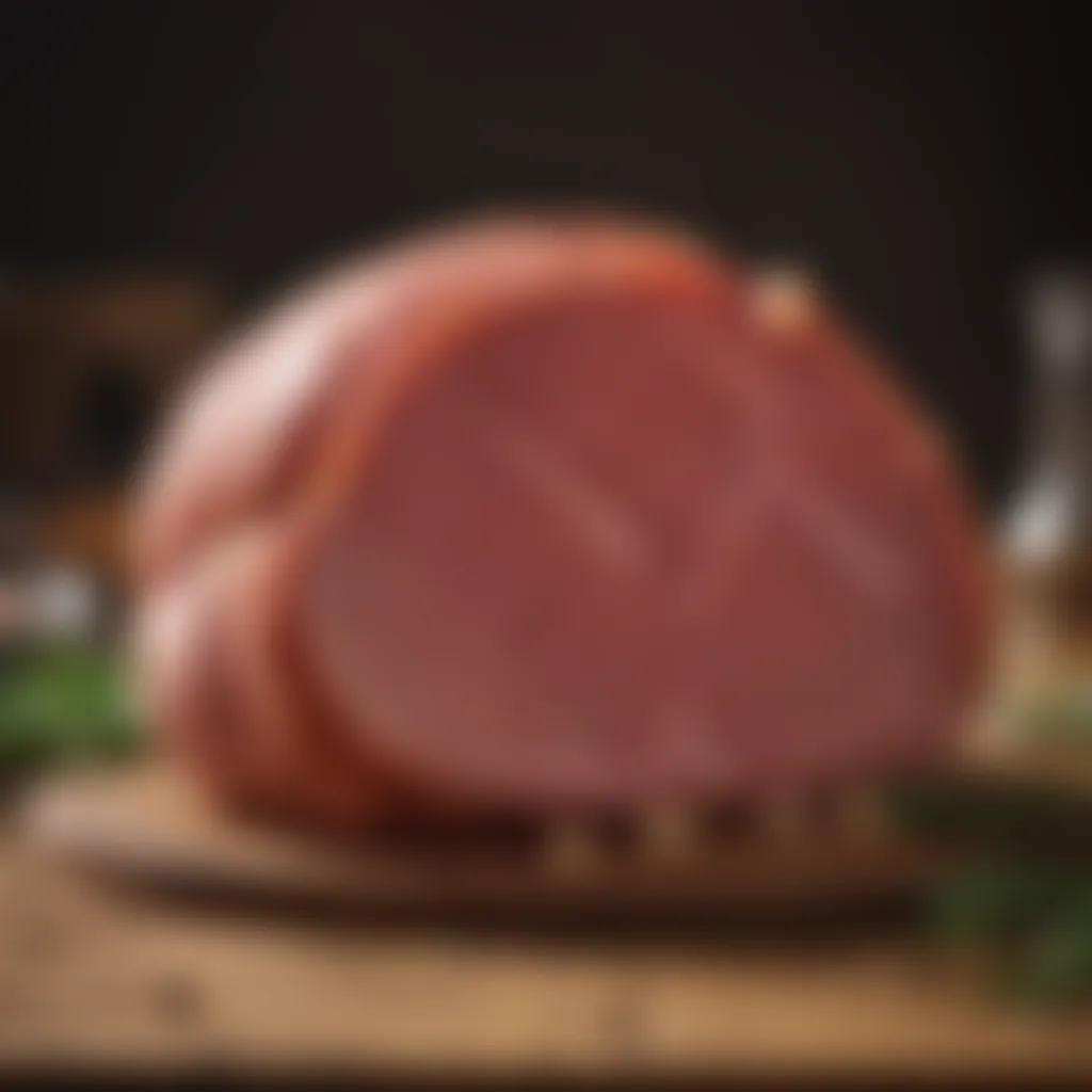 Nutritional facts and highlights of cooked hams displayed artistically