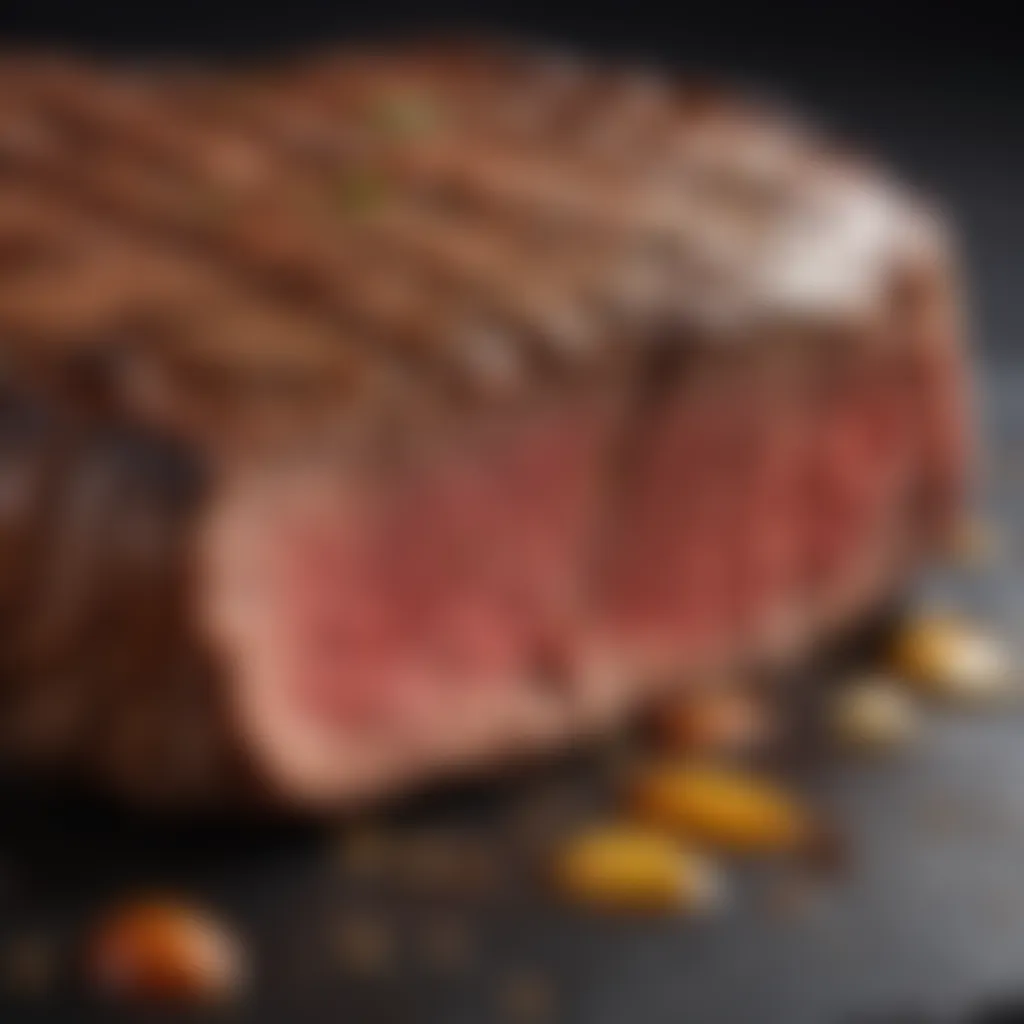 Close-up of a perfectly cooked steak showcasing its juicy texture