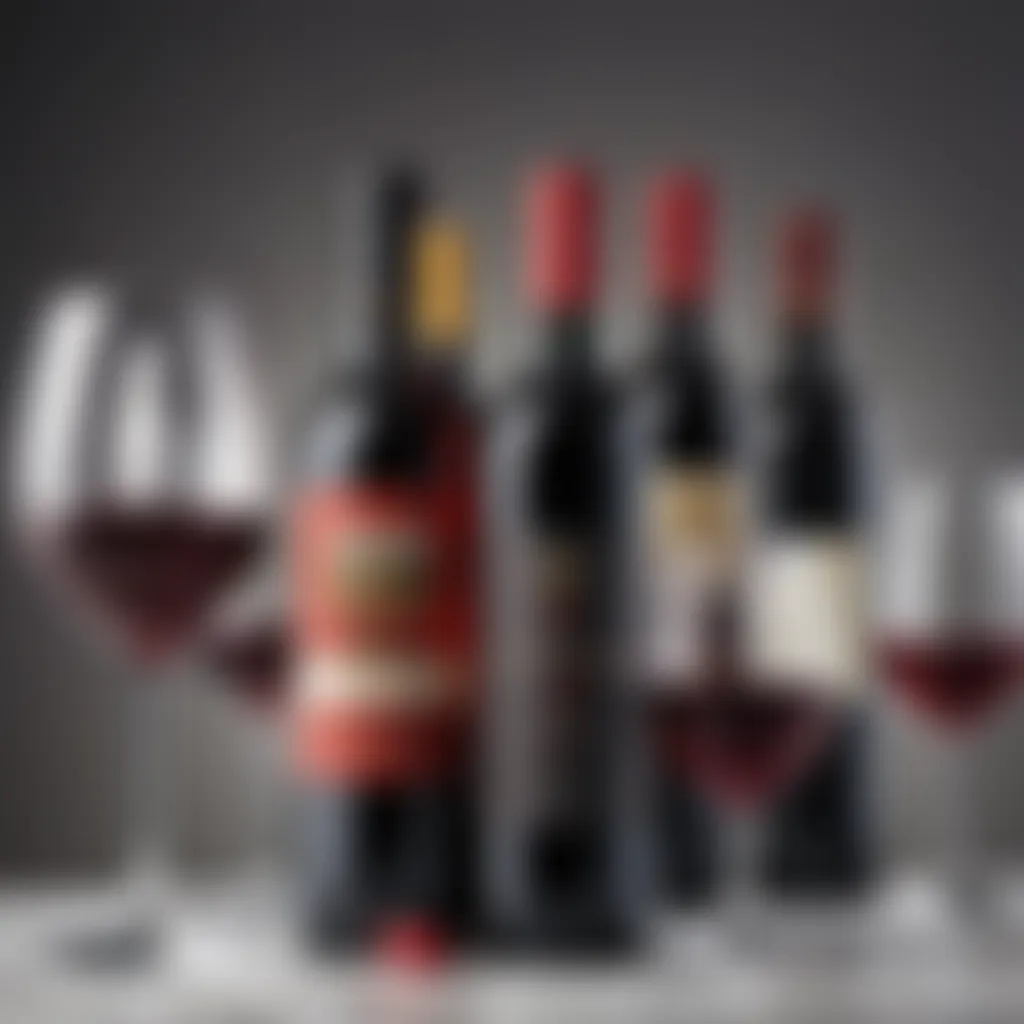 A selection of diverse dry red wines showcasing different shades and hues.