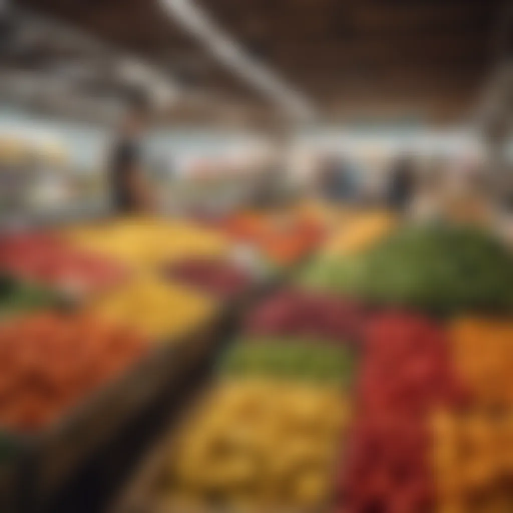 Fresh produce displayed in a vibrant community market setting.