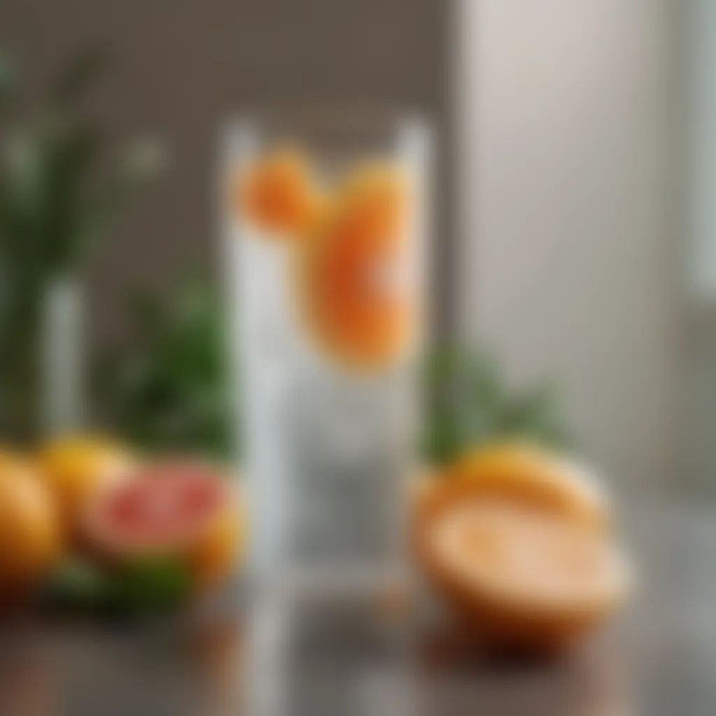 A refreshing glass of electrolyte-infused beverage surrounded by citrus fruits