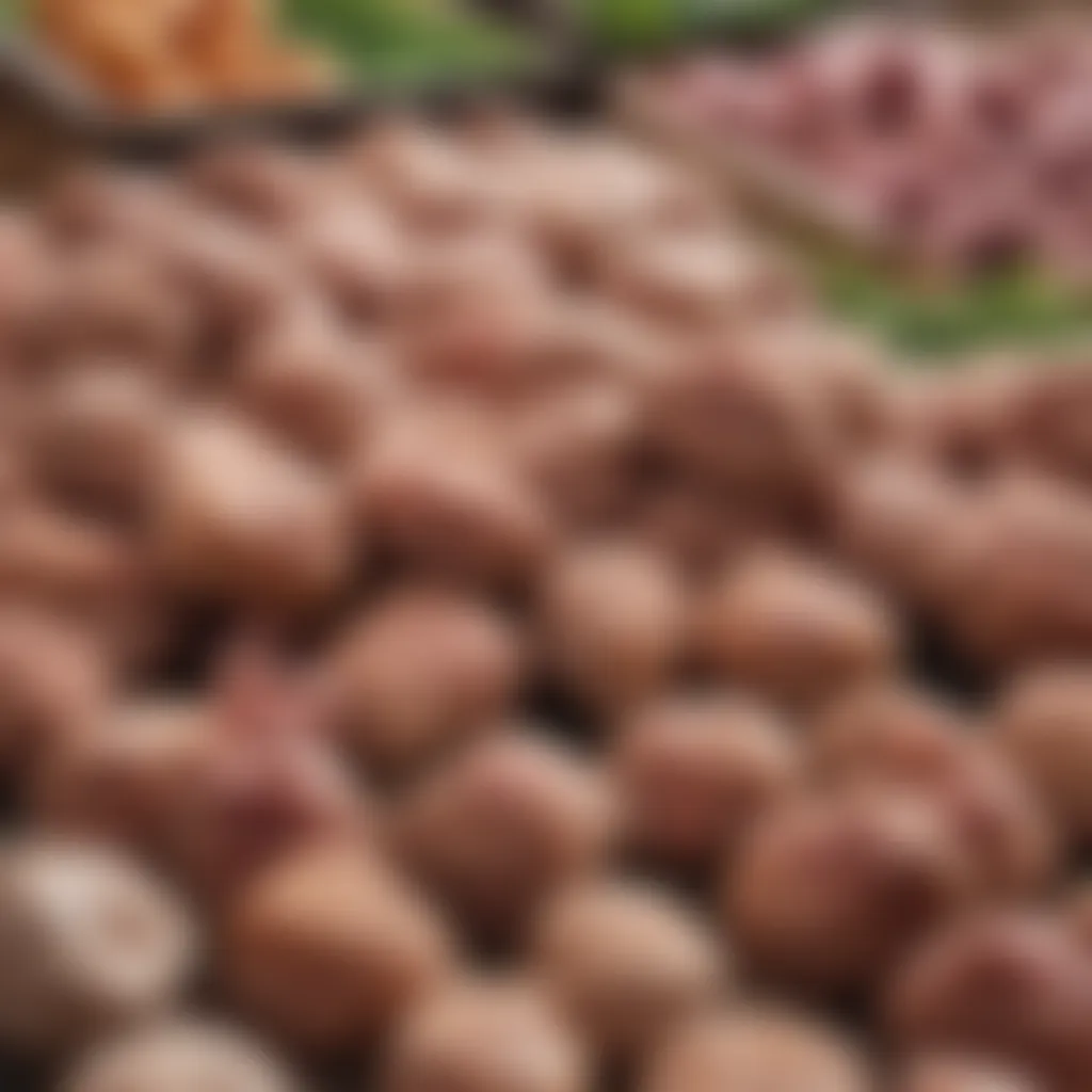 A vibrant farmer's market scene displaying various organic lamb products, emphasizing local sourcing.