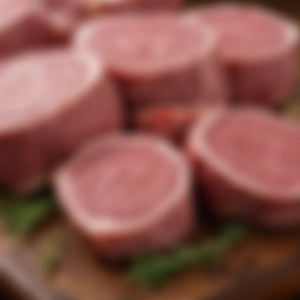 A close-up of tender cuts of organic lamb, highlighting the rich color and quality of the meat.