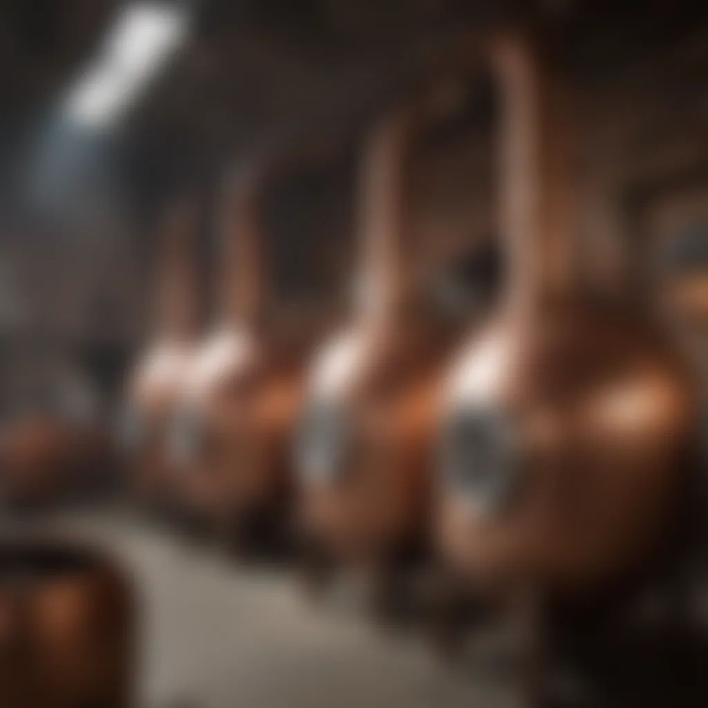 Artisan distillery showcasing copper stills in production