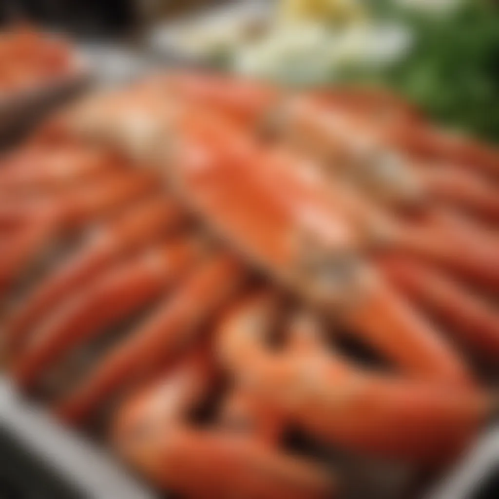 A vibrant display of fresh crab legs at a Publix seafood counter