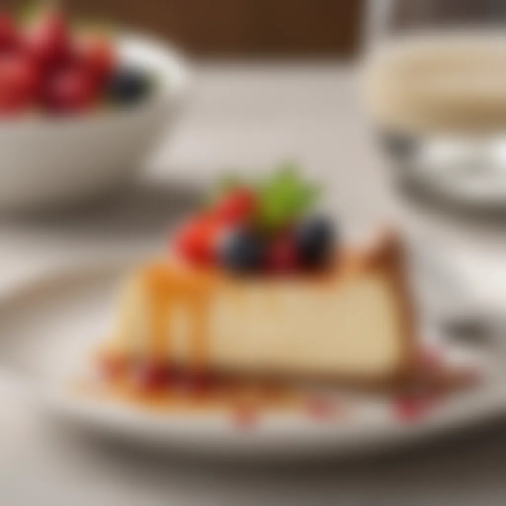 An elegant cheesecake dessert presented on a fine dining plate