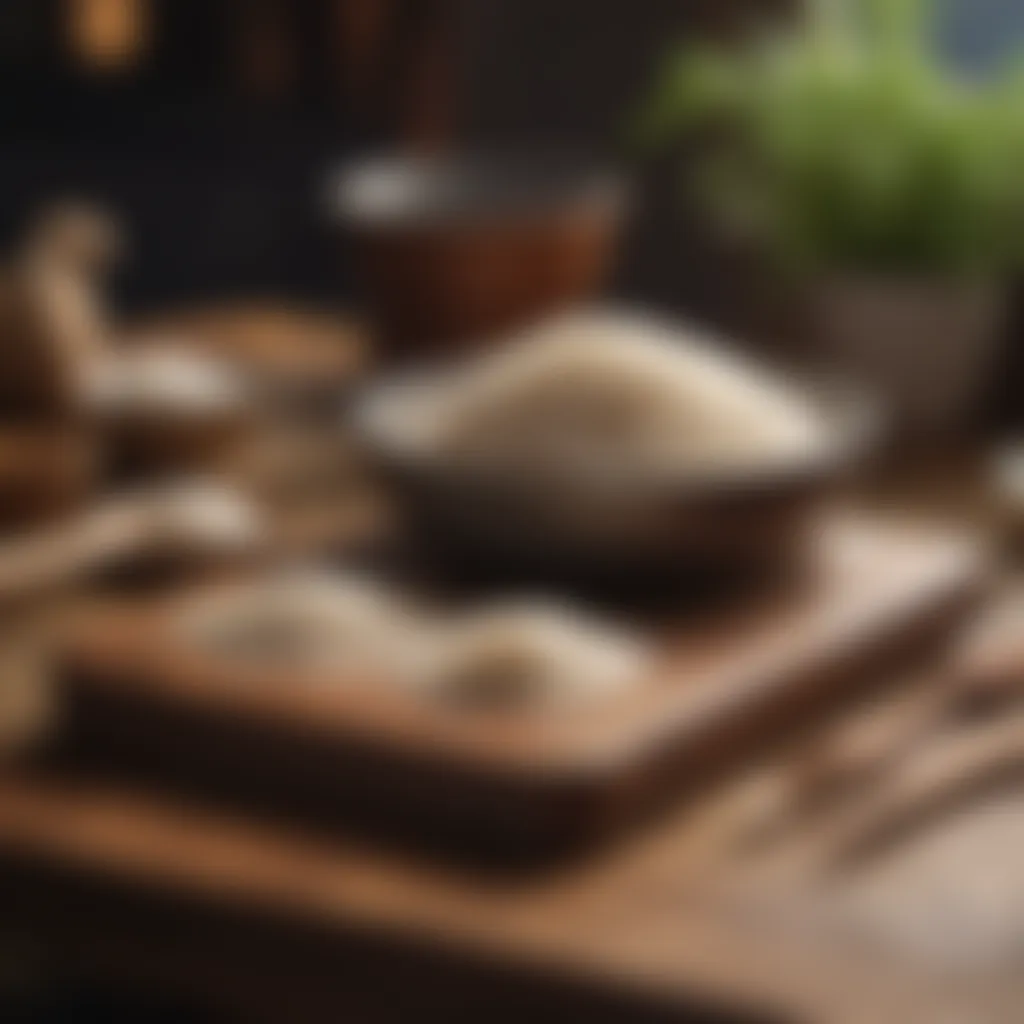 Traditional rice panning tools displayed on a wooden table