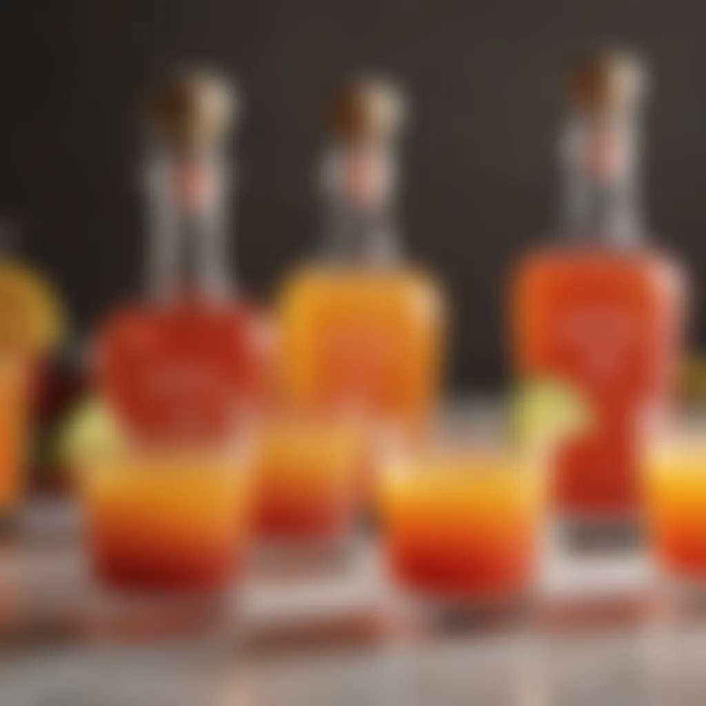 A colorful presentation of various Tequila Sunrise variations