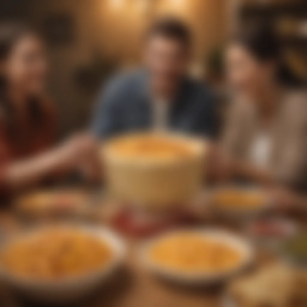 A festive gathering with friends enjoying Velveeta queso dip