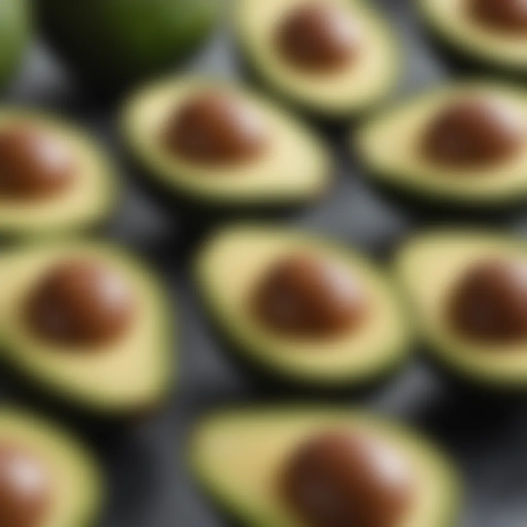 Close-up of ripe avocados showcasing their texture and color