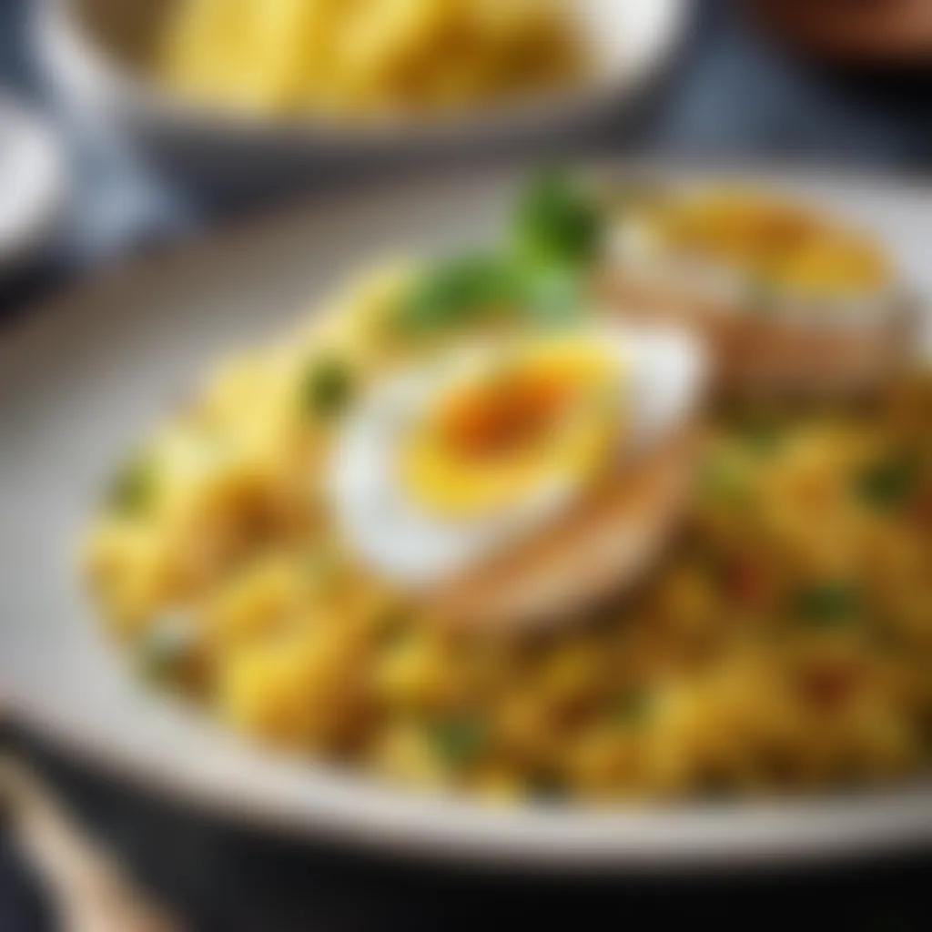 Close-up shot of a spoonful of flavorful kedgeree