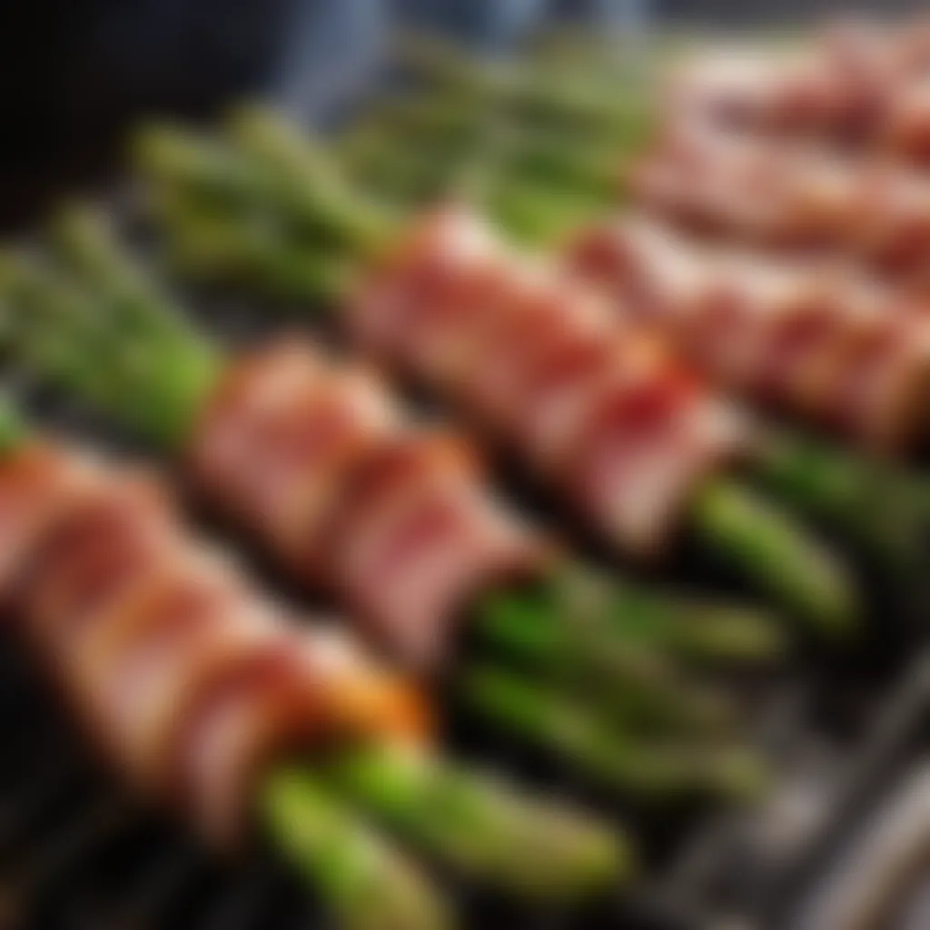 Bacon wrapped around asparagus ready for grilling