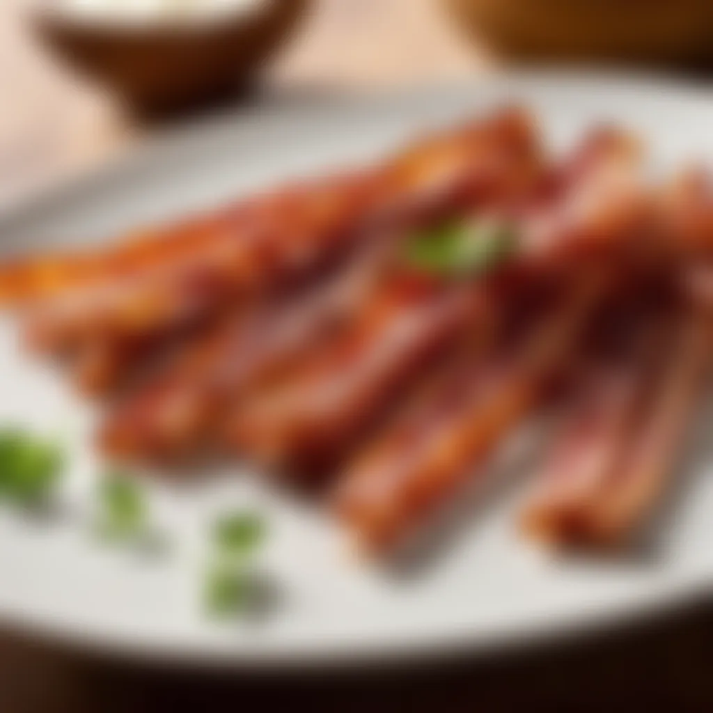 Crispy bacon strips arranged artistically on a white plate