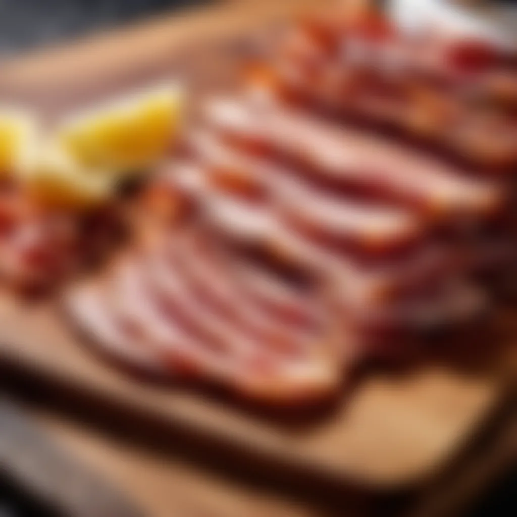 Selection of premium bacon cuts on a wooden cutting board