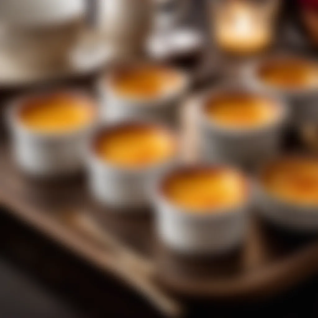 Elegant presentation of finished creme brulee in a classic ramekin