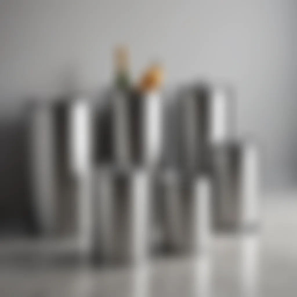 Variety of small chrome bathroom trash cans showcasing different styles